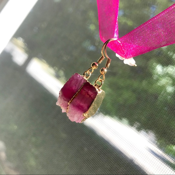 Beautiful Hand Crafted Pink Stone Earrings - Picture 2 of 4